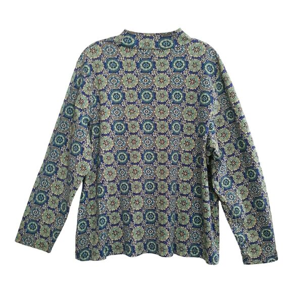 Kim Rogers Mock Neck Shirt Womens 2X  Green  Blue Yellow Long Sleeve Cotton - Picture 2 of 9